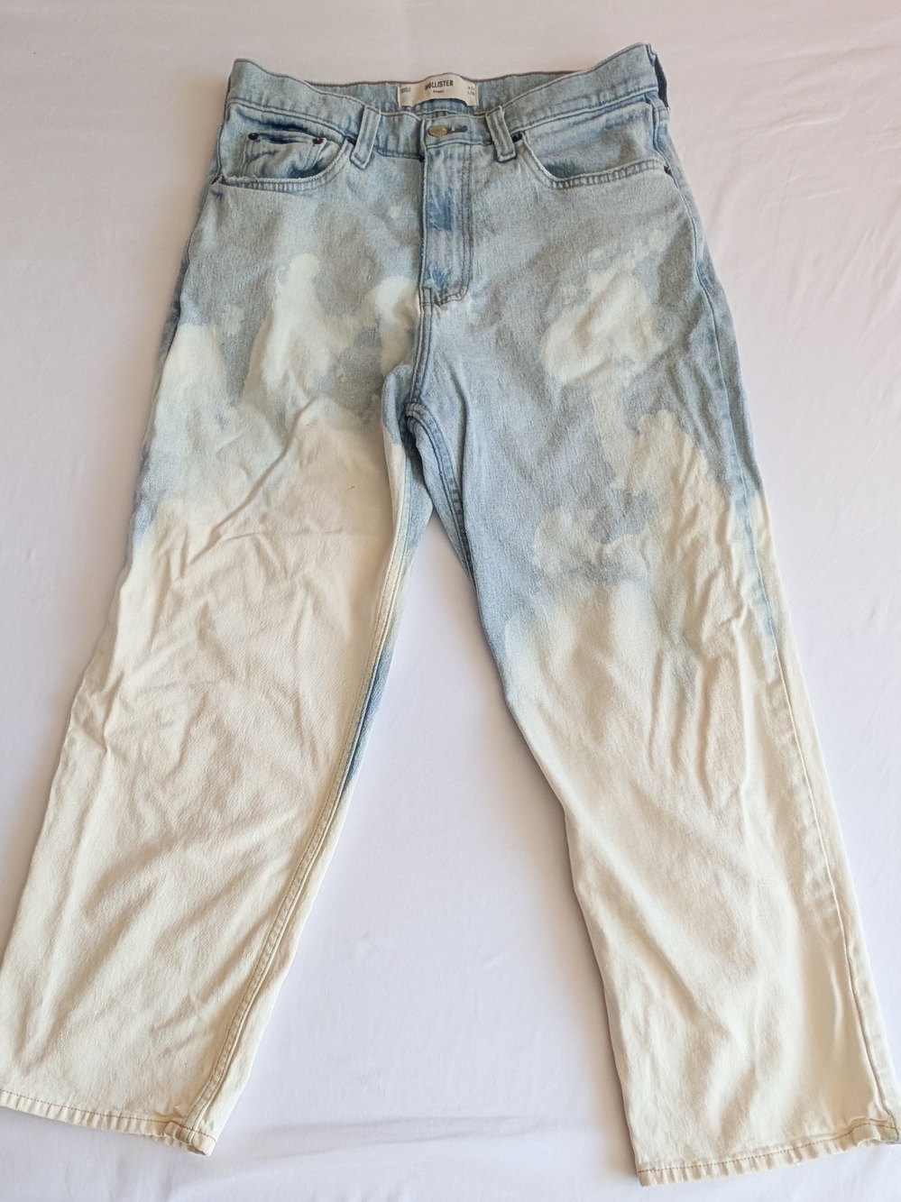 Hollister Jeans Mens 31x30 Blue Classic Baggy Thrashed Bleached Light Wash Denim